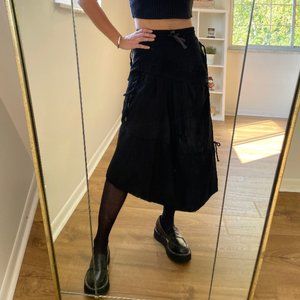 Black Repurposed Asymmetric Maxi Skirt with Ties - SMALL/MEDIUM